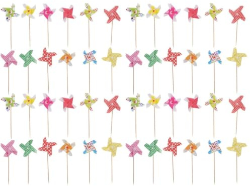 Beaupretty 48pcs Rotatable Windmill Cake Toppers for Birthday Wedding Party Cupcake Decorations Fun Pinwheel Picks for Cake Decorating