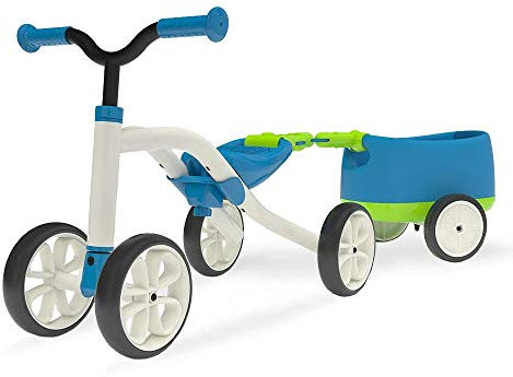 Chillafish Quadie Trailie stabiles spielfahrzeug mit Anhänger für Kinder von 1-3 Jahre, 3 Sitzpositionen, laufrad ab 1 jahr mit Aufbewahrungsfach im Sitz, leisen nicht markierenden Rädern, Blau