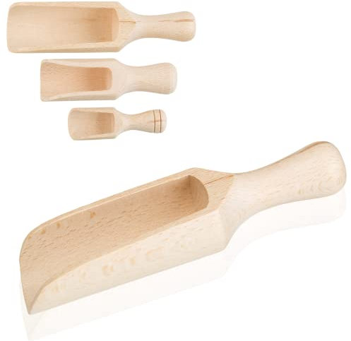 Smart Planet Lot de 3 pelles à épices en bois de différentes tailles – Pelle de remplissage – Pelle à nourriture – Pelle en bois pour épices, café, nourriture pour animaux, etc.