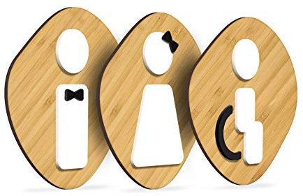 Signs - Styled Knot, Set 3X- Cartel Aseos Señales Adhesivas - Cartel Baño Hombre Mujer Discapacitado - Cartel Puerta Señal aseos - Cartel Puerta WC - Señal baño discapacitados (Piedra)