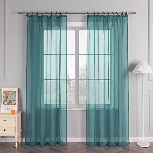 HongYa 1er-Pack Uni Gardine Transparenter Voile Schal Vorhang mit Kräuselband H/B 260/145 cm Aqua