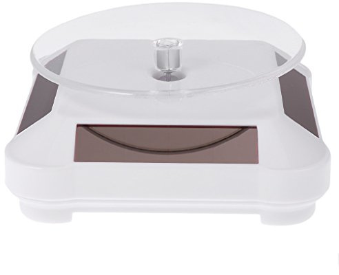 Almencla 360°Solar LED Drehteller Präsentierteller Drehscheibe Schmuck Display Aufsteller - Weiß