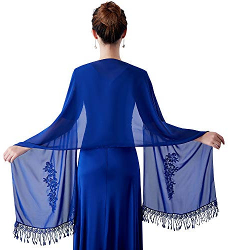 YAOMEI Damen Schals Chiffon Stickerei Halstücher Stola Umschlagtücher Umschlagtücher Halstuch Hochzeiten Braut Bridemaids Abendgarderobe (Einheitsgröße: 86,6 * 19,7 Zoll (220 cm * 50 cm), Königsblau)