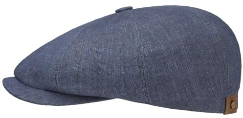 Stetson Hatteras Flatcap Leinen Damen/Herren - Mütze mit Baumwollfutter - Flat Cap mit Sonnenschutz UV 40+ - Schirmmütze Frühjahr/Sommer - Ballonmütze dunkelblau 61 cm