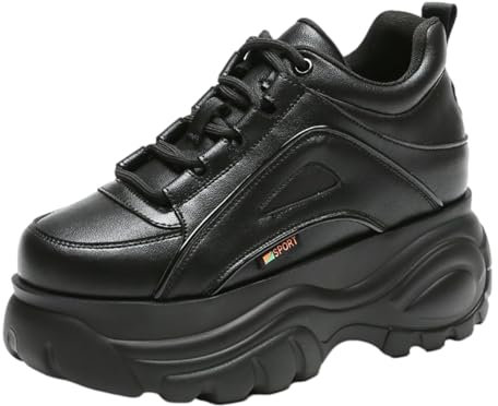 ANUFER Mujer Plataforma Alta Chunky Zapatos Deportivos Casual con Cordones Zapatillas de Papá Negro SN02920 EU37