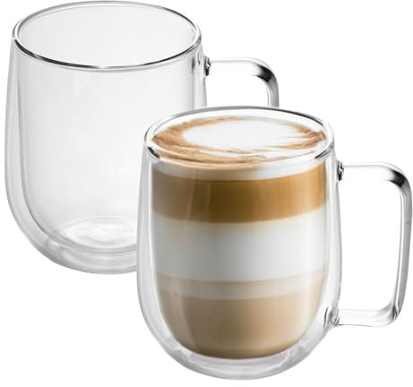 INTIRILIFE 2X Doppelwandige Thermo Gläser Set -150-200ml- Mundgeblasen isoliert für Espresso Cappuccino, Teegläser Kaffeegläser Latte Macchiato Tassen, Schwebeeffekt mit Henkel