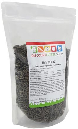 discountfutter.shop - Zink 20.000 Pellets für Pferde | 1 kg | Organisch, ohne Getreide & Zuckerzusatz | Hochdosiert gegen Zinkmangel | Unterstützt Haut, Fell & Hufe