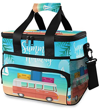 FANTAZIO Isolierte Lunchtasche VW Camper und Strand, wiederverwendbare Kühltasche für Picknick, Strand, 15 l