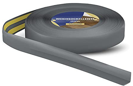 DQ-PP WEICHSOCKELLEISTE | 20m | graphit | 18x18mm | PVC | selbstklebend | Knickwinkel Fussleisten Gummileiste Sockelleiste Winkelprofil Abschlussleiste Bodenleiste