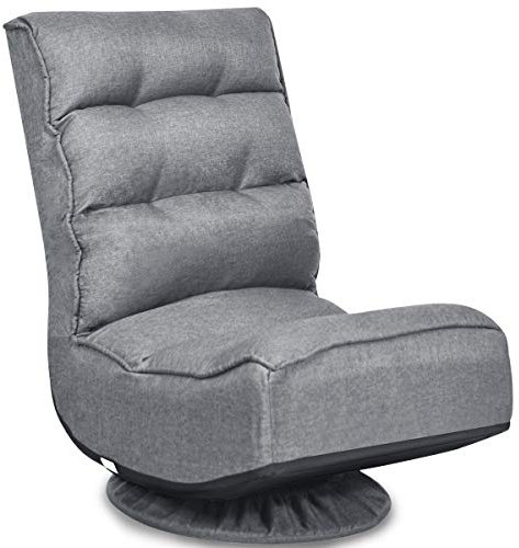 COSTWAY Chaise de Sol Pliable et Réglable en 5 Positions, Chaise Pivotante et Convertible Rembourrée Confortable, Fauteuil Salon Relax Sol Idéale pour Lire, Regarder la Télévision ou Jouer (Gris)