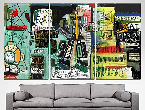 DDSDA Leinwand Wand Kunst Malerei Motiv, 3-teilig auf Leinwand (Gesamtformat: 120X60 cm) Basquiat Straße Hochwertiger Kunstdruck als Wohnkultur Gürtelrahmen