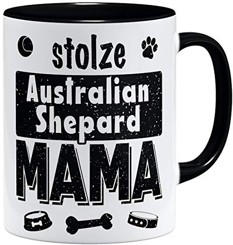 OM3® Stolze Australian Shepherd Mama Tasse | Keramik Becher | 11oz 325ml | Beidseitig Bedruckt | Schwarz