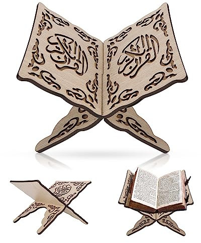 Quran Ständer Koran Halter Buchständer Bibel Rahmen Buch Organizer Buchregal Können Falten Koran Klappbare Buchstütze Holz Geschnitzte Gebetsbuch Stütze Freie Hände(35x26.5x0.9cm/13.8x10.4x0.4in)