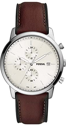 Fossil Orologio Minimalist Chrono da uomo, movimento cronografo al quarzo, cassa in acciaio inossidabile argentato da 42 mm con cinturino in pelle, FS5849