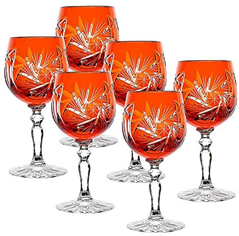 CRISTALICA Likörglas Likörkelch Wodkaglas Schnapsglas orange Schleuderstern 6er Set 60ml