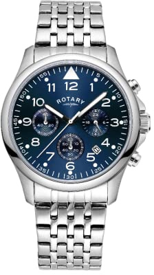 Rotary Herren-Armbanduhr GB00475/52, Chronograph, Uhren Herren, analog, Quarz, blaues Zifferblatt und silberfarbenes Edelstahl-Armband