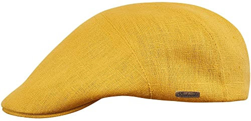 Sterkowski Modell Ivy Five| 100% Naturleinen Schiebermütze für Herren und Frauen | Klassische Sommer Schirm Cabriolet Vintage Irisch Gatsby Ivy Kappe Modische Golf Retro Gelb 58