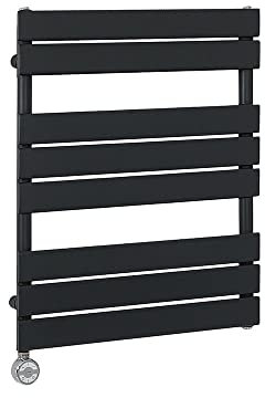 Milano Lustro 600W Black Flat Panel Electric Heated Towel Rail Thermostatic - 825mm x 600mm