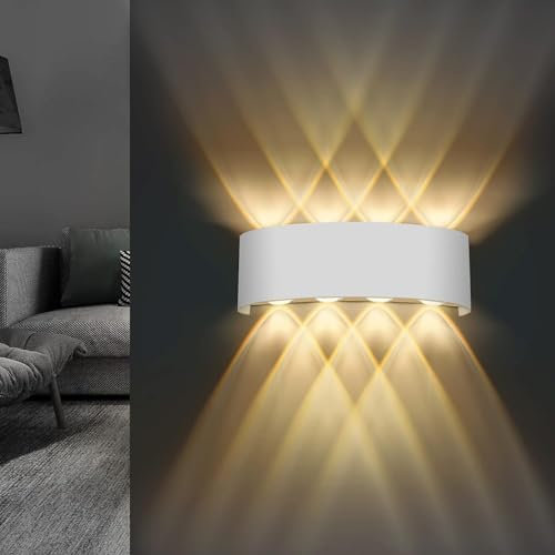 Lureshine Wandleuchte LED Innen, 22x8x5cm Up an Down Wandlampe, Aluminium-Druckguss Wandleuchte 8w Weiß, Wandleuchte Innen 3000K Warmweiß, Wandlampe Innen für Wohnzimmer Garage