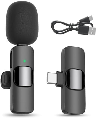 Microfono Wireless Androide Mini Microfono Lavalier Plug&Play per YouTube/Live Stream/Vlog/Intervista/Videoregistrazione/Podcast, con 2.4G Ultra Low Delay Costruito in Chip di Riduzione del Rumore