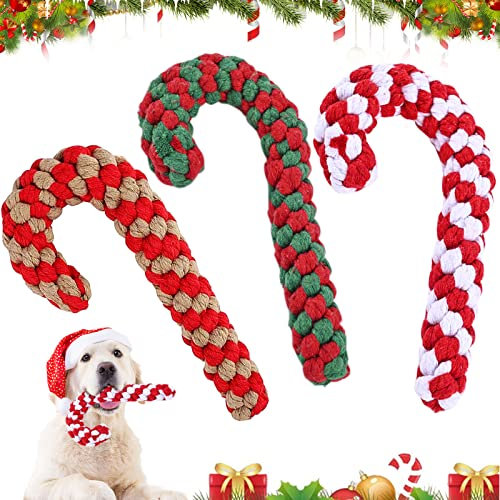 JOKILY 3Pcs Hunde Kauspielzeug, Hundespielzeug Seil,Weihnachts-Zuckerstangen-Seil, Hundeseilspielzeug, Weihnachten Hund Haustiere Kauen, Hundespielzeug Zuckerstange, Weihnachten Hundespielzeug (B)