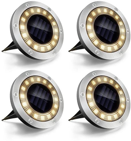 FASFUTURE Luci Da Esterno Solari, 16 LED, Faretti A Led, Lampade Da Giardino, Batteria 1000 NiMh-mAh, IP65, 4 Pezzi (Luce Calda)