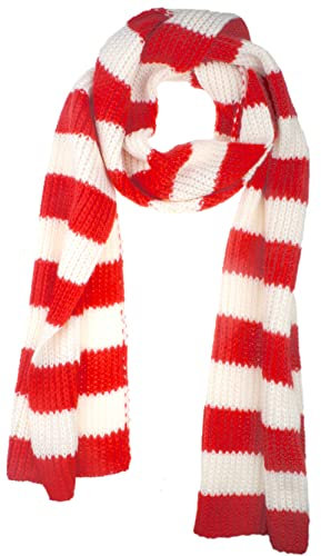 VIVIAN & VINCENT Herbst Winter Ultra Soft Knit Gestreifter Schal für Damen Herren Jungen Mädchen, Rot und weiß, Einheitsgröße