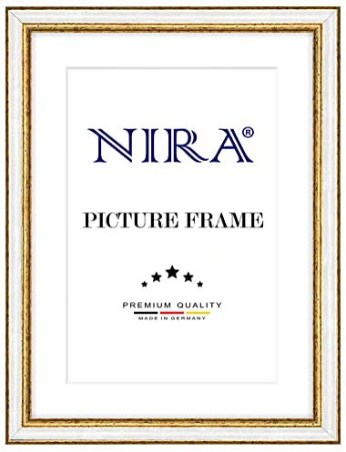 NiRa Massiv Holz Bilderrahmen 40 x 50 cm in Alt-Weiß Gold | Farbe und Größe wählbar | Rahmen für Poster | Puzzle | Foto collage HD108
