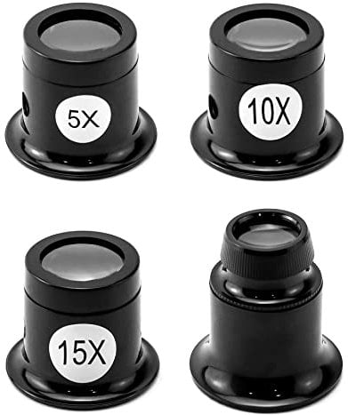 QWORK® 4 Stück Uhrmacherlupe Juwelierlupe 5X 10x 15x 20x Monokular Lupenbrille für Elektriker,Juweliere, uhrmacher, Nähen Handwerk
