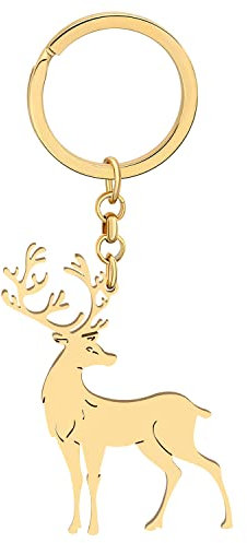 LONYOO Edelstahl Weihnachten Hirsch Schlüsselbund Auto Schlüssel Handtasche Schlüsselanhänger Schmuck Geschenke für Frauen Mädchen Charms (Vergoldet 140)
