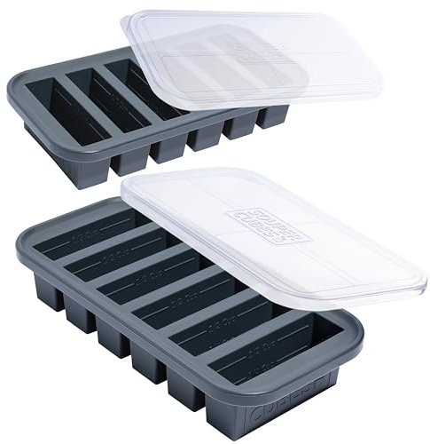 Souper Cubes 1/2 Cup Silicone Freezer Tray with Lid - Easy Meal Prep Container and Kitchen Storage Solution - Silicone Mold for Soup and Food Storage - Charcoal – 2-Pack