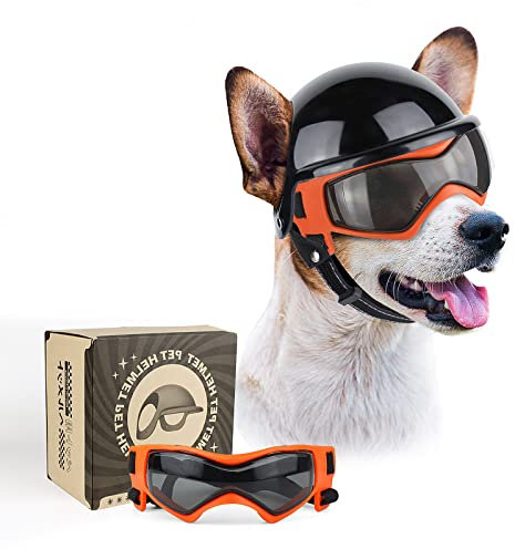 NAMSAN Lunettes de soleil anti-UV pour chien avec casque pour animaux de compagnie, protection des yeux coupe-vent, casque de moto cool pour chiens de petite/moyenne taille