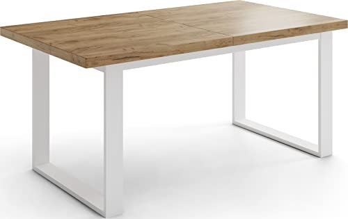 WFL GROUP Rechteckiger Loft Esstisch Für Wohnzimmer - Loft Stil Industriell Esstisch Mit Weißen Metallfüßen - Ausziehbarer Esstisch von 160 cm bis 240 cm - Made in EU - Wotan Eiche