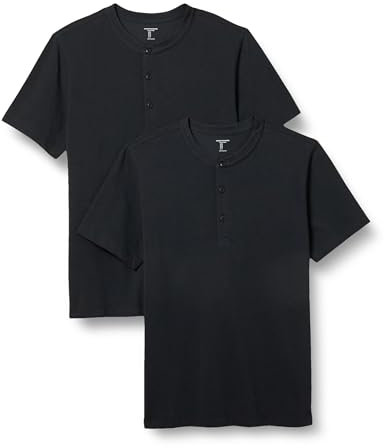 Amazon Essentials Men's Slim-Fit Short-Sleeve Pique Henley Shirt, Pack of 2, Black, L