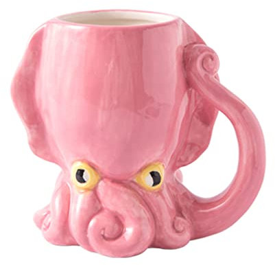 ZAANU / Pink Octopus Ceramic Mug with Lid, 18oz Personalised Mug, Cute Ceramic Coffee Cup, Suitable for Hot Drinks-octopus-520ml/18oz/291