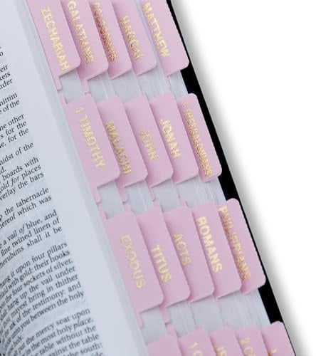 Prefdo Onglets de Bible en cuir pour étude de la Bible pour homme et femme, 66 onglets de livre pour l'Ancien et le Nouveau Testament et 6 vierges Cadeau chrétien (rose)