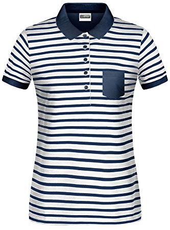 James & Nicholson Damen Maritim Polo - Leicht tailliertes Poloshirt aus Bio-Baumwolle | Farbe: white/navy | Grösse: XL