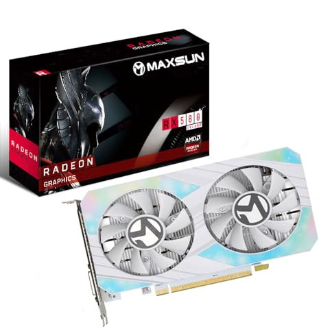 maxsun AMD Radeon RX 580 8GB 2048SP GDDR5 Computer Video Graphics Card GPU for PC Gaming 256-Bit DirectX 12 DVI, HDMI, DisplayPort Multi Monitors Extend(White Version)