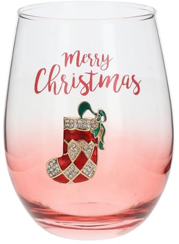 Shudehill Giftware Red Christmas Bling Tumbler Glass, Tree, Reindeer, Gift and More Xmas Designs to Choose (Stocking)