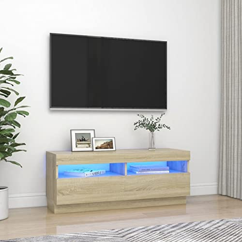 SECOLI Mueble de TV LED de 100 cm con iluminación LED, mesa de TV, roble sonoma, mueble de TV, 100 x 35 x 40 cm
