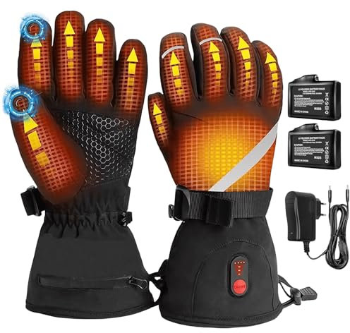 Beheizbare Handschuhe Damen Herren, Beheizbare Fausthandschuh mit 7.4V 3000mAh Batterie, Beheizte Skihandschuhe Fäustlinge, 3 Heizstufen Wasserdichte Touchscreen für Motorrad, Radfahren, Wandern (L)