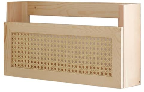 Loufy Porte-revues mural avec porte-documents en rotin, couleur bois, environ 44 x 10 x 24 cm à suspendre, bibliothèque en rotin, organiseur de courrier pour salon, bureau