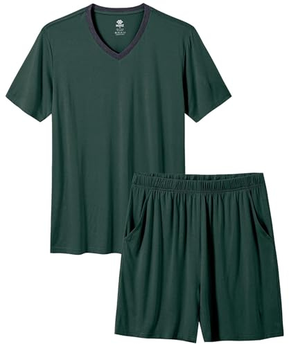 MoFiz Pigiama Uomo Estivo Corto Pigiami Due Pezzi da Uomo Set Manica Corta Scollo a V Pigiama Camicia e Pantaloncini Morbido Comoda con Tasche