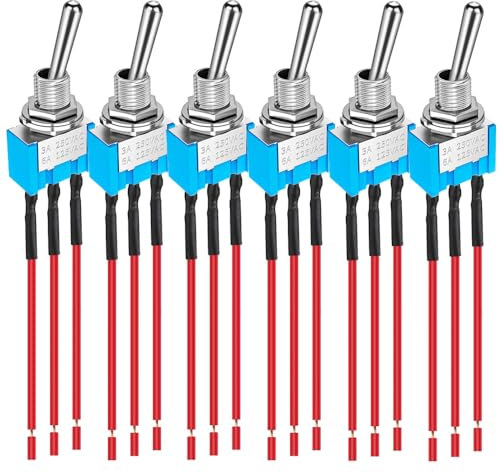 Gebildet Pack de 6Mini Interruptor de Palanca MTS-103 Precableado Azul 125VAC 6A, 3Pines 3Posiciones ON/OFF/ON Interruptor de Encendido/Apagado/Encendido para Vehículos Marinos Interruptor de Palanca