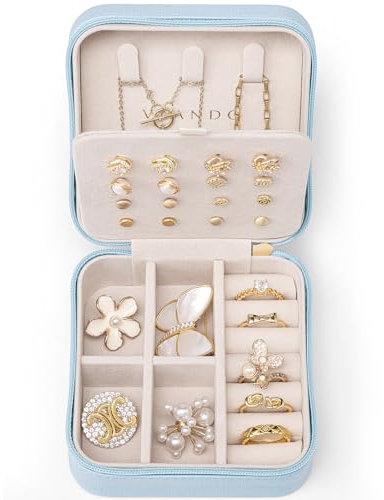 Vlando Reise-Schmuckkästchen, kleine Reise-Schmuck-Organizer-Box für Mädchen und Frauen, Blau