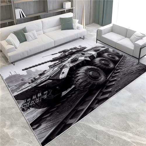 Teppich Wohnzimmer Kurzflor Teppich Grau Weiche Teppich für Schlafzimmer Strategischer Panzer Teppich rutschfest In und Outdoor Teppich 160x230cm Waschbar in Waschmaschine