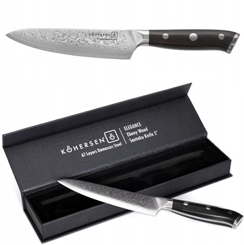 Kohersen - Utility Elegance 5 - Messer - Küchenmesser aus Damaszener Stahl, Holzgriff aus Afrikanischem Ebenholz - Rostfrei - Mehrzweckmesser - 26x2x3cm
