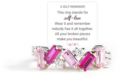 OVNMFH Nobody Has It All Together Pink Band Ring, S925 Plated with 18K White Gold Irregular Pink Self Love Ring, All Your Broken Pieces Make You Beautiful, Pink Jewelry Gift for Women (8)