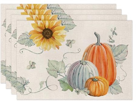 4er Set Herbst Platzsets Kürbisse Ahornblätter Platzdeckchen Herbstdeko Tischsets Tischdeko Herbst Deko Halloween Küche Party Deko (A)