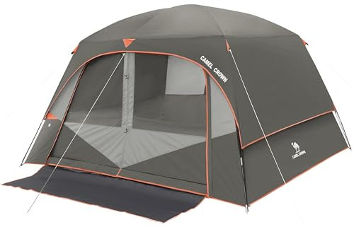 CAMEL CROWN 6-Personen Campingzelt Wasserdicht Moderner Kabinenstil Carbon Grey Fiberglasstangen Bodenmatte Tragetasche 4 Jahreszeiten Camping & Wandern